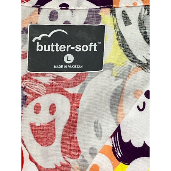 Butter-Soft Ghost Print Halloween Scrub Top L - Picture 2 of 7